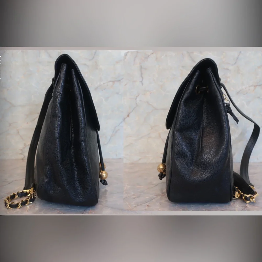 Authentic CHANEL black caviar leather backpack